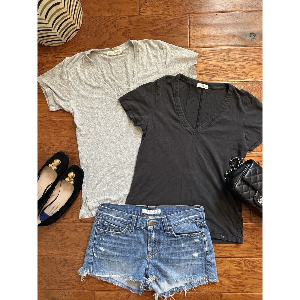LOT 2 Rag & Bone XS + Joah Brown S/M V-Neck Tee Shirt Bundle Pima Cotton Rayon